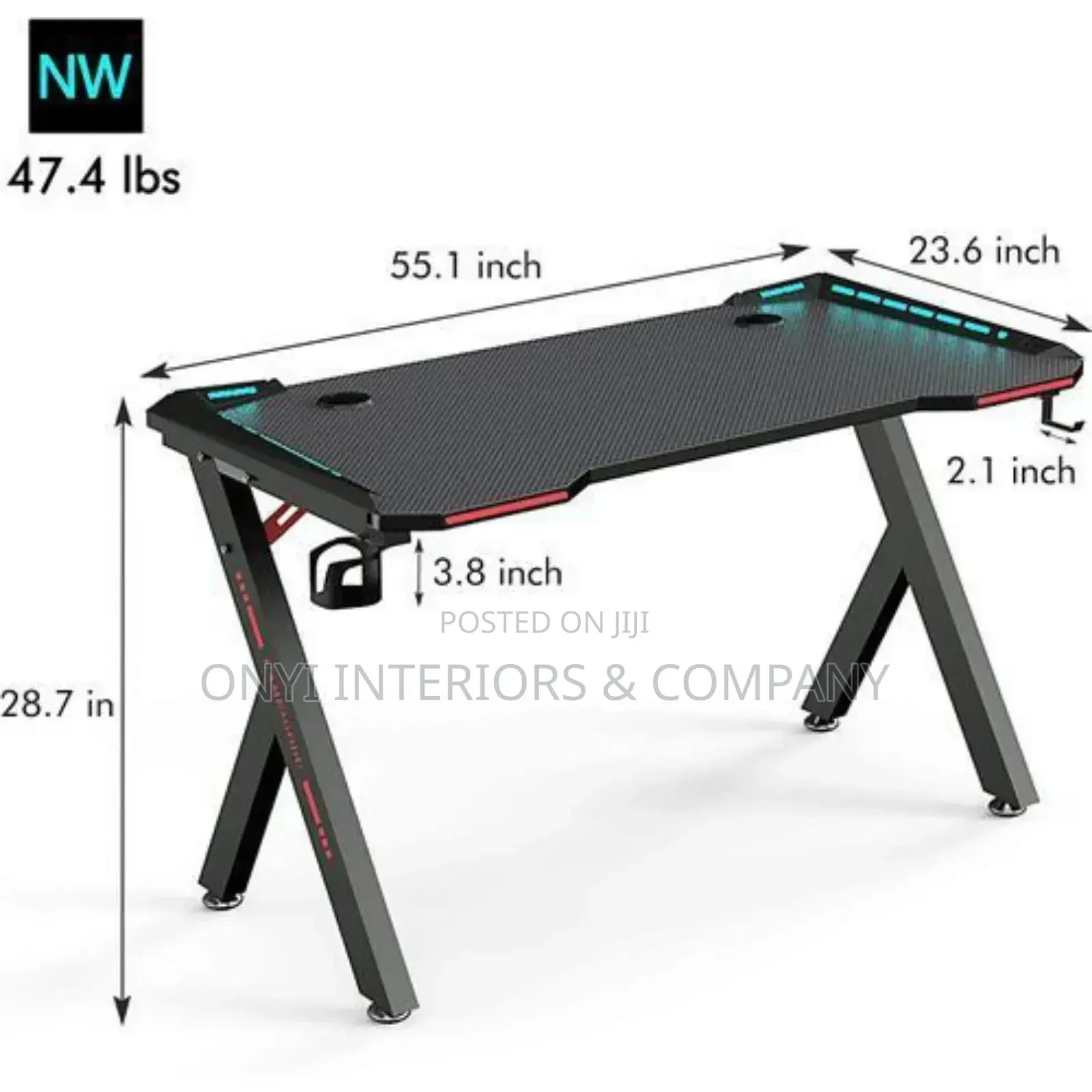 55 Inch Gaming Table With Led RGB Lights,1.4mtr