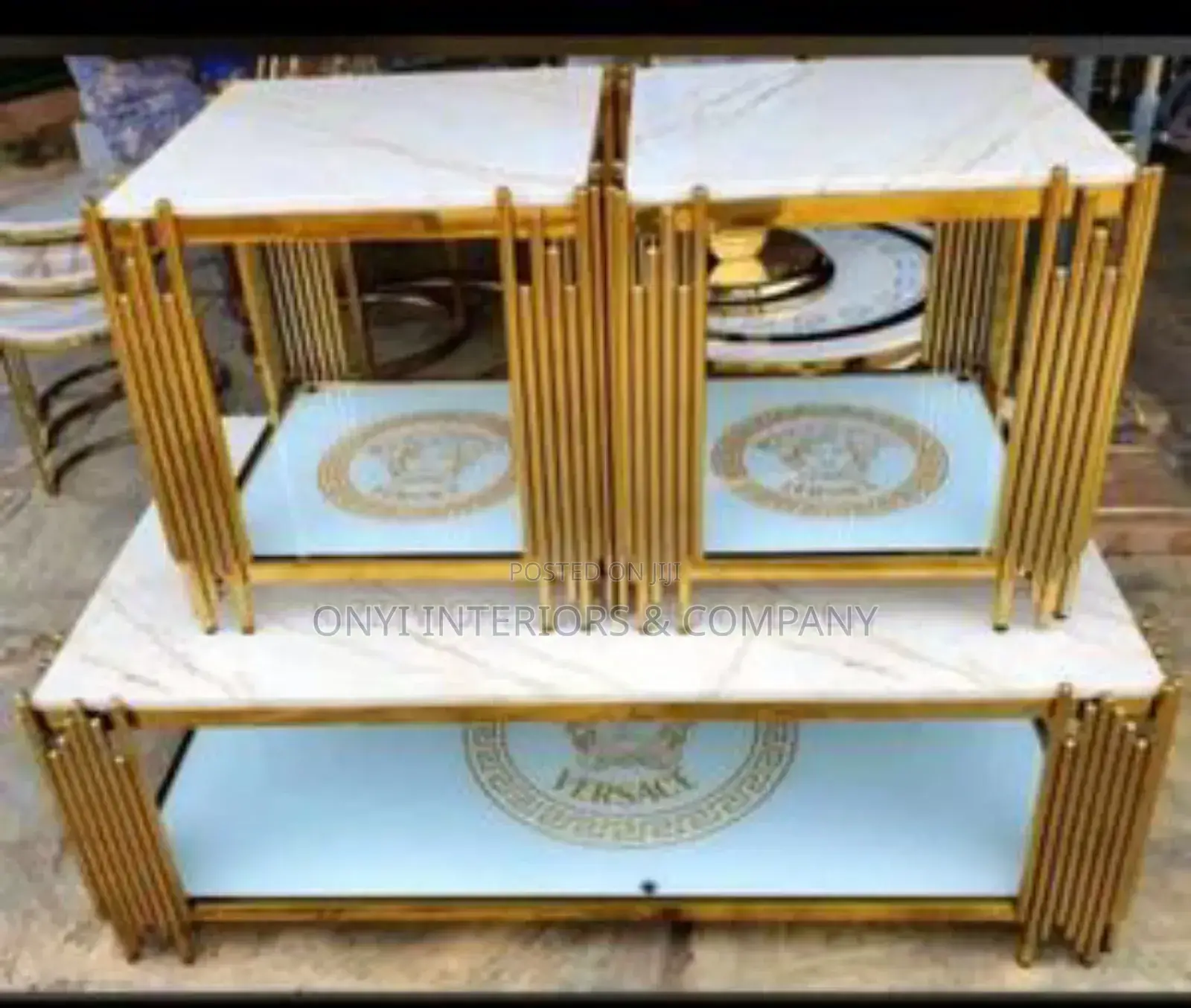 Vercace Design Marble Top Center Table With 2 Stool