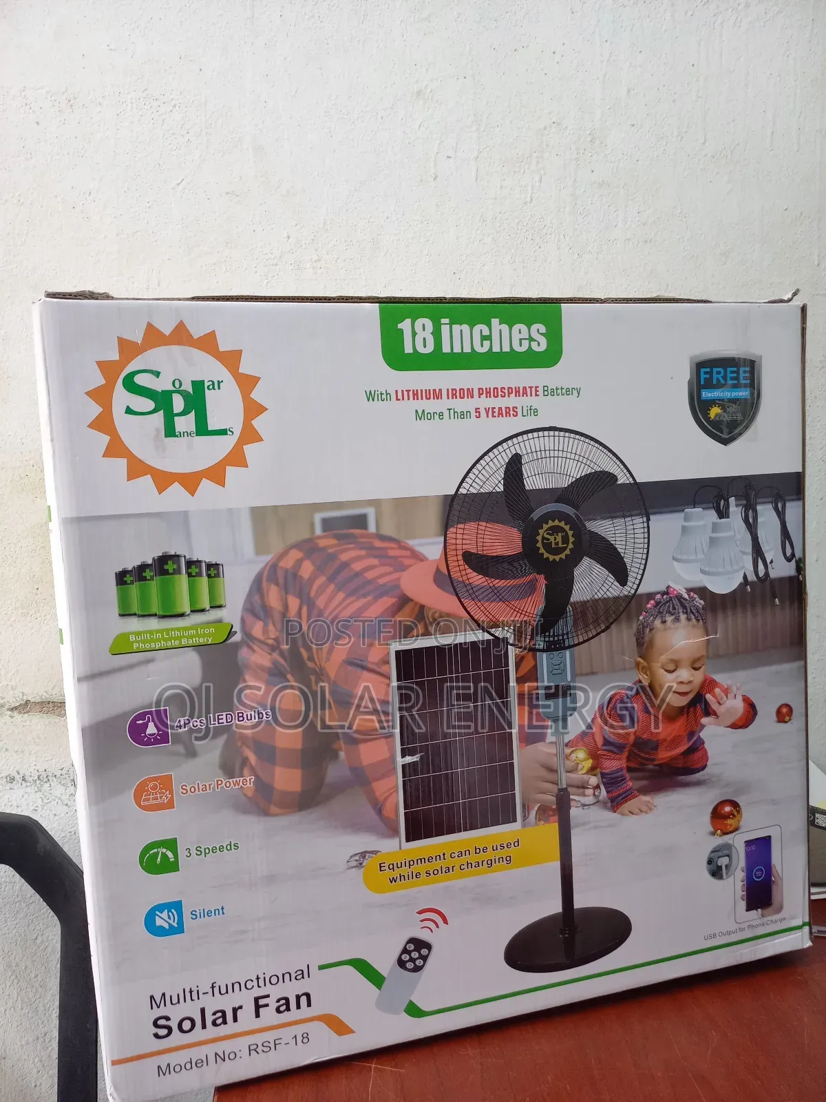 SPL 18-Inch Solar Rechargeable Fan