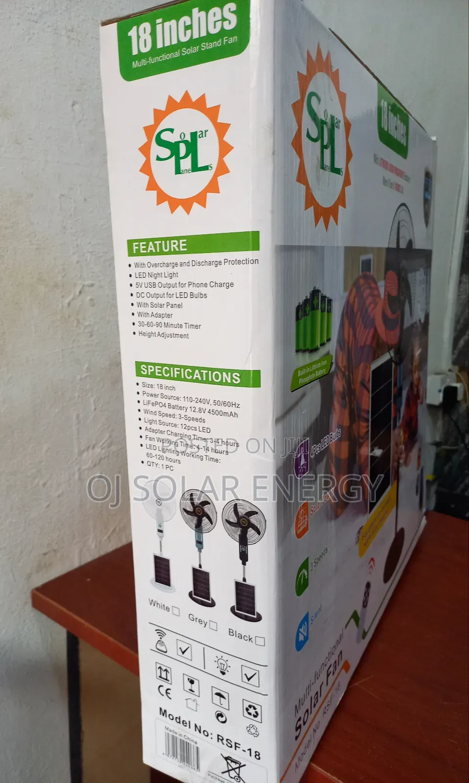 SPL 18-Inch Solar Rechargeable Fan