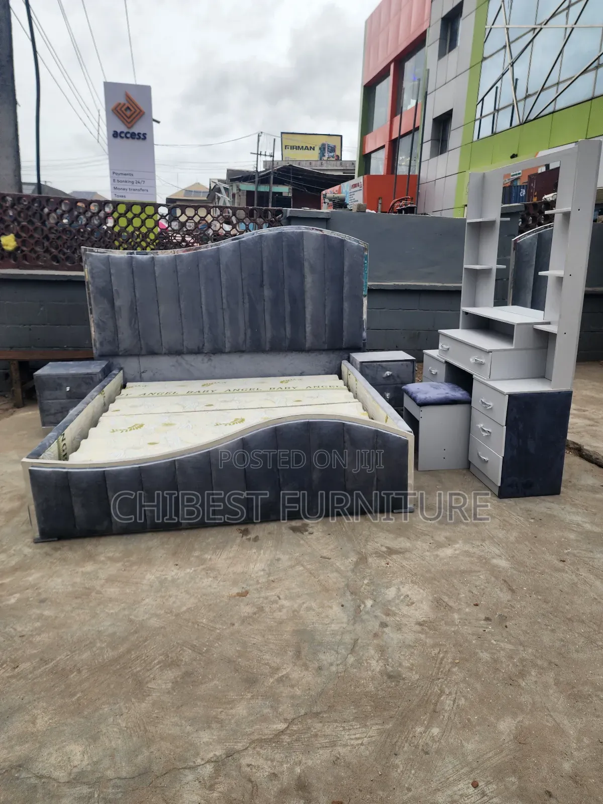 Grey 6by6 Upholstery Padded Bed Stand