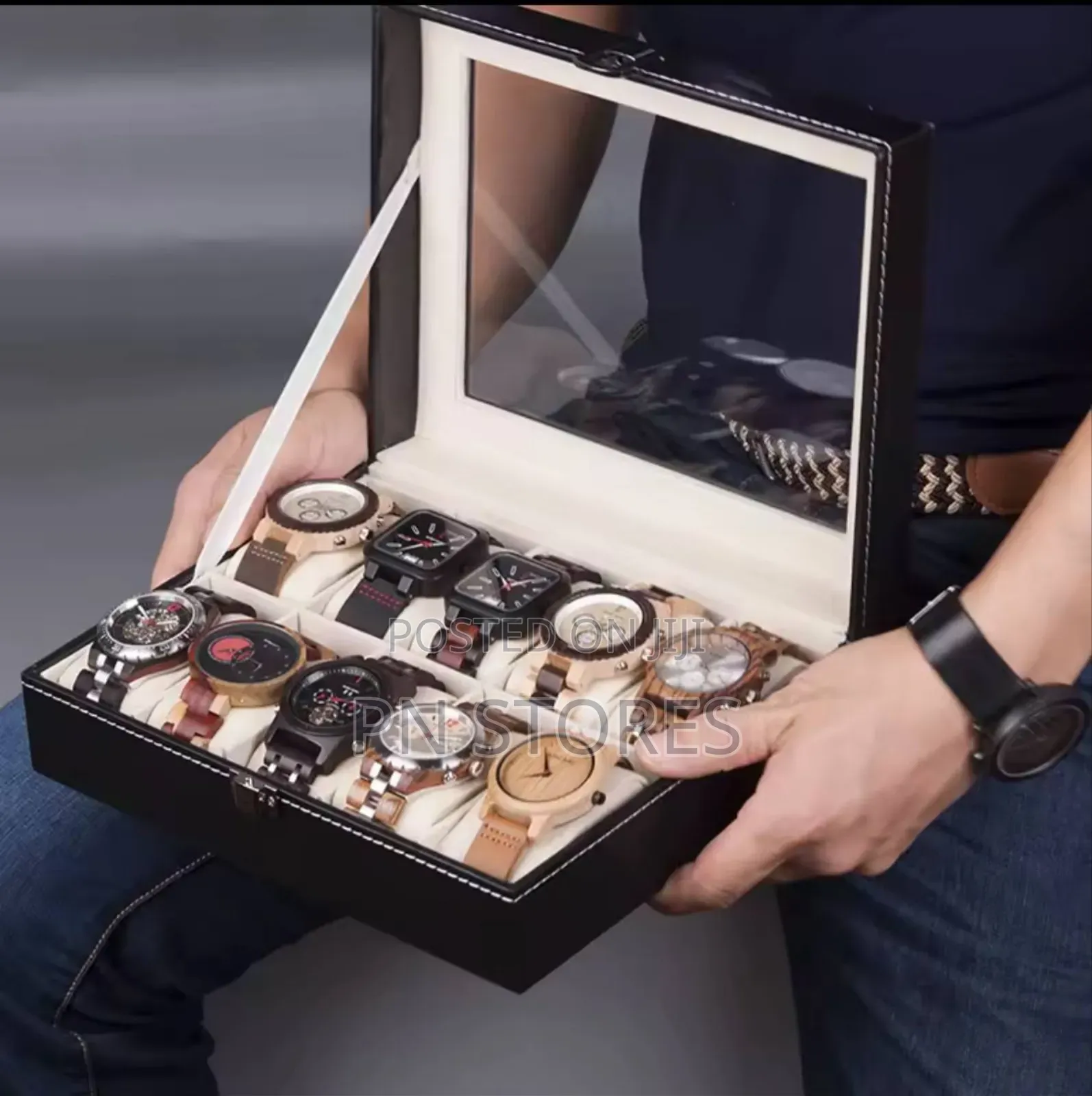 Leatherette Black Watch Box 10 Slots Watch Organizer Case