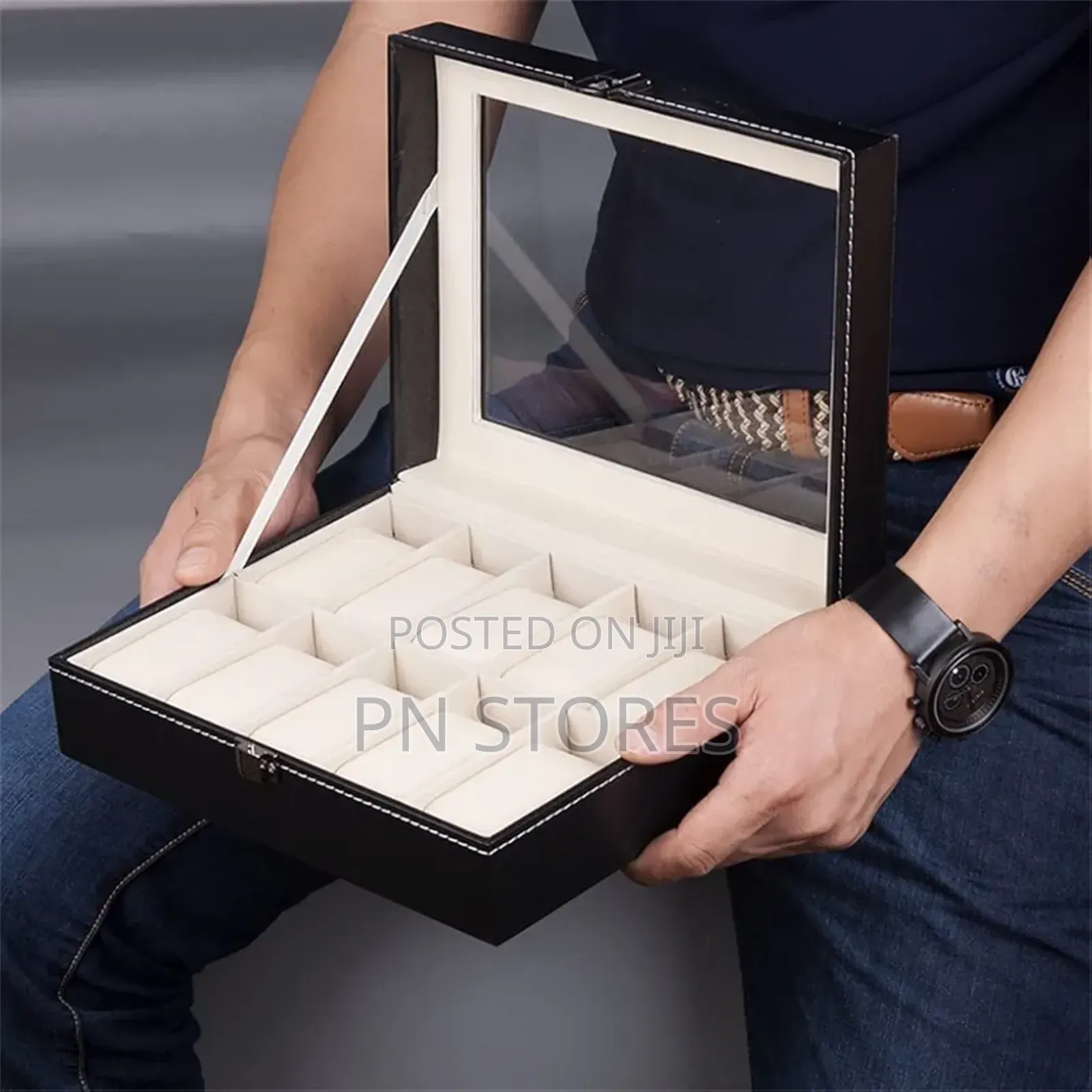 Leatherette Black Watch Box 10 Slots Watch Organizer Case