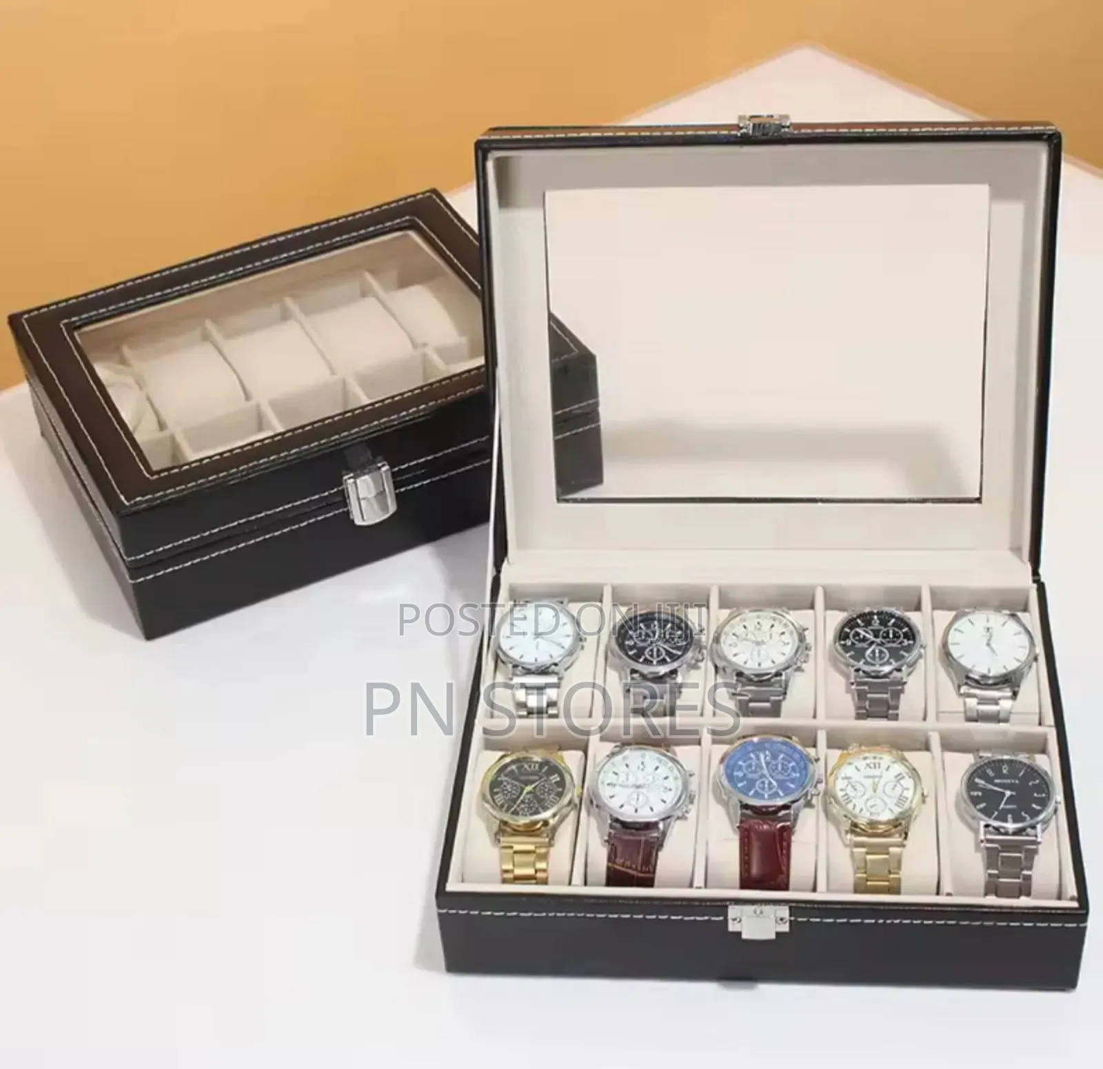 Leatherette Black Watch Box 10 Slots Watch Organizer Case