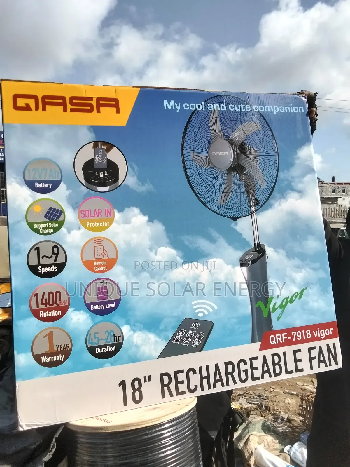18" Qasa Rechargeable Ac Dc Solar Fan (Vigor)