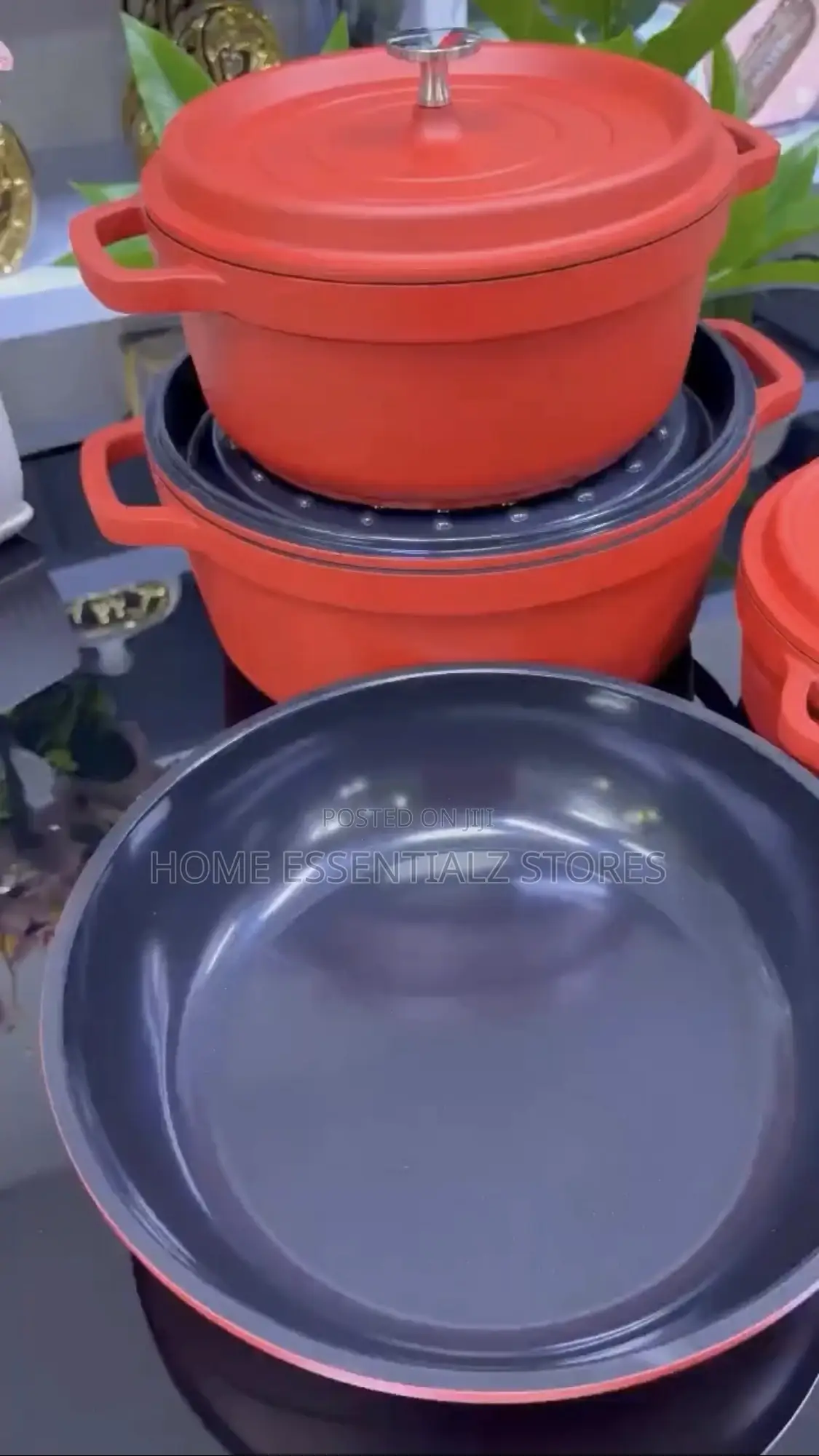 Brick Red Stylish Uakeen Cast Iron Pot Sets