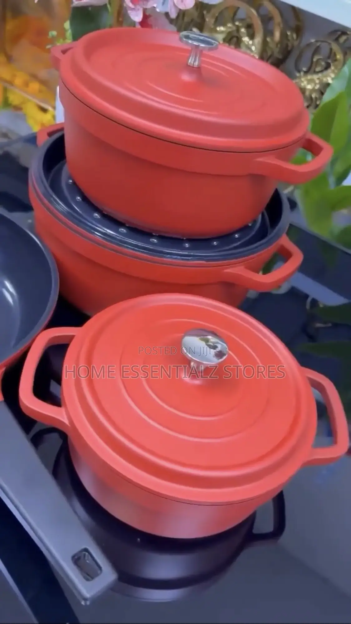 Brick Red Stylish Uakeen Cast Iron Pot Sets