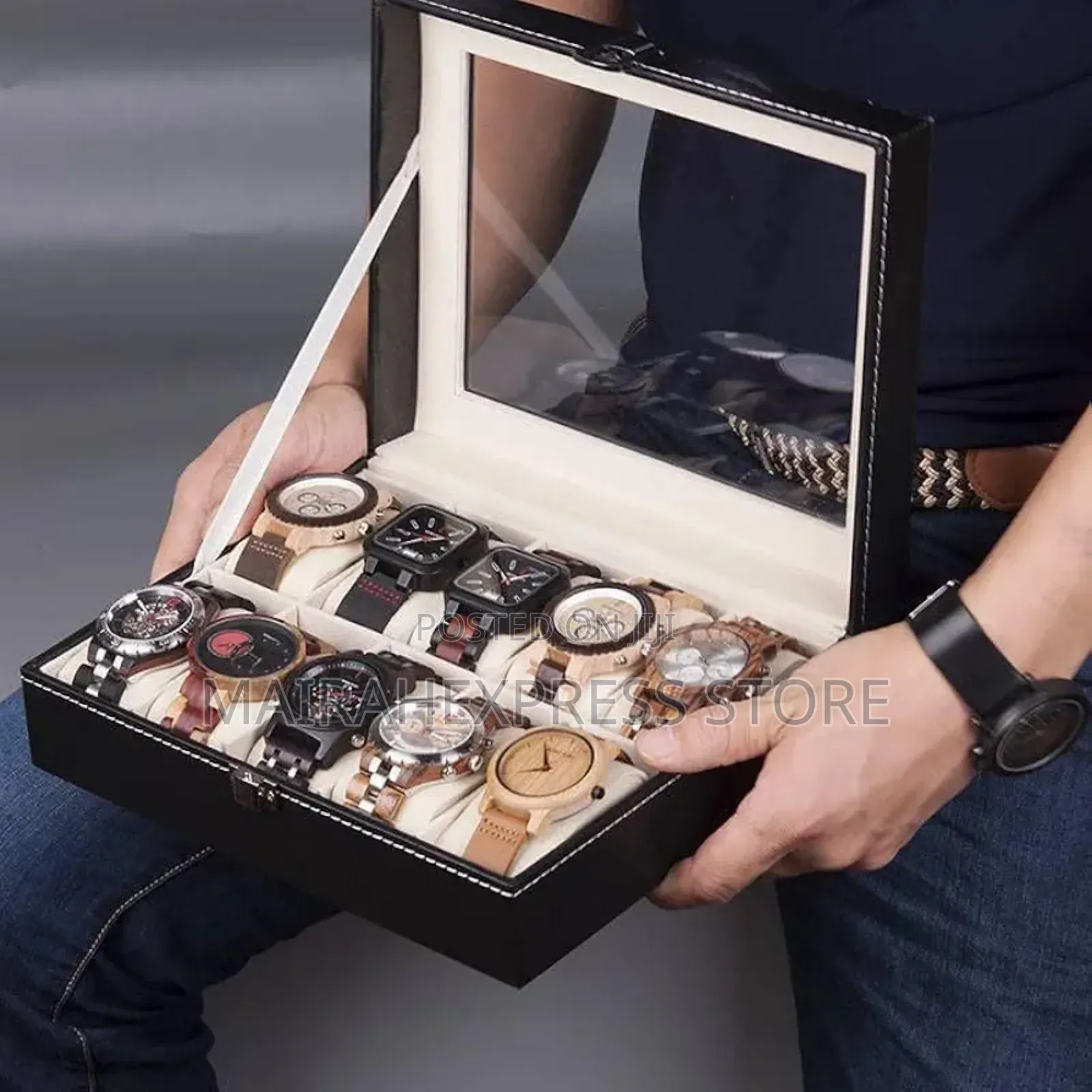 10 Slots Retro Faux Leather Watch Display Box