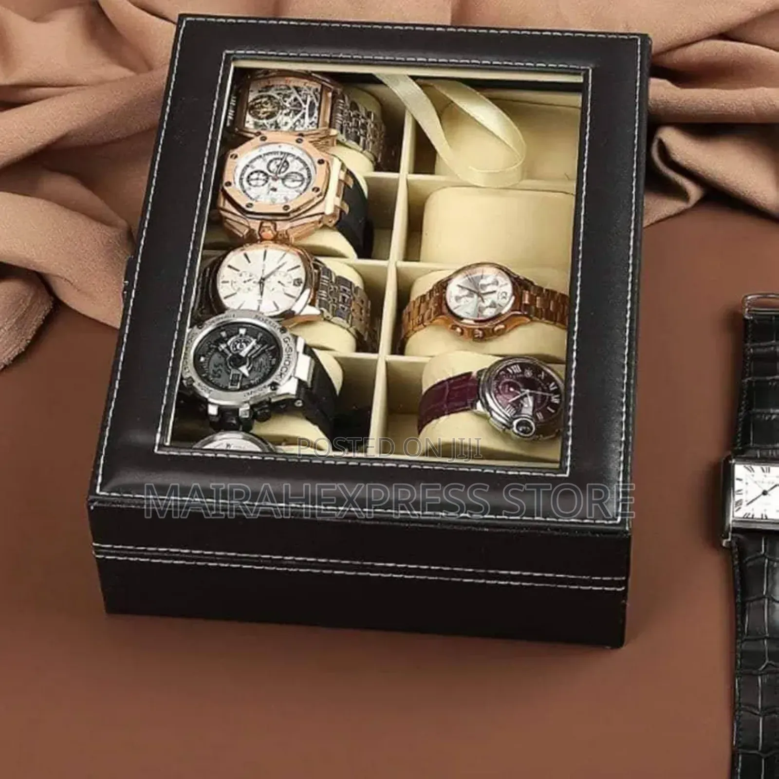 10 Slots Retro Faux Leather Watch Display Box