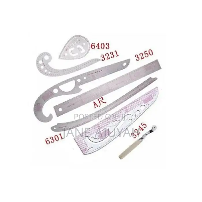 7pc Dress Making French Curves Rulers and Tracing Wheel