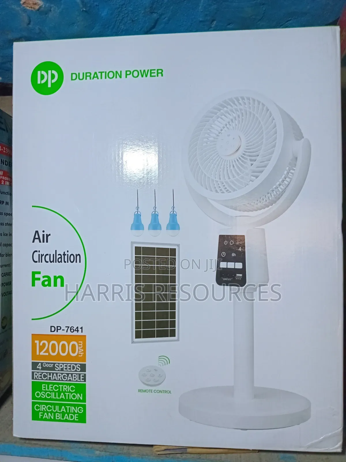Dp Rechargeable Circulation Fan With Solar Panel + 3 Bulbs