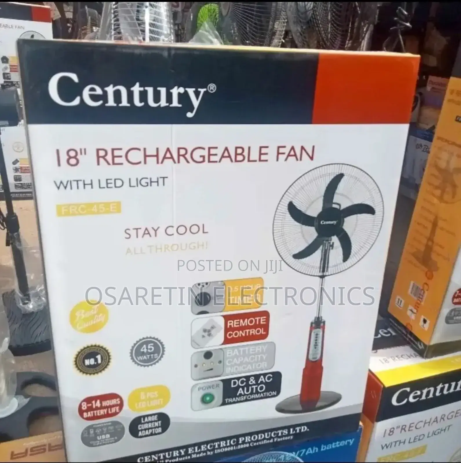Century Rechargeable Standing Fan 18 Inches