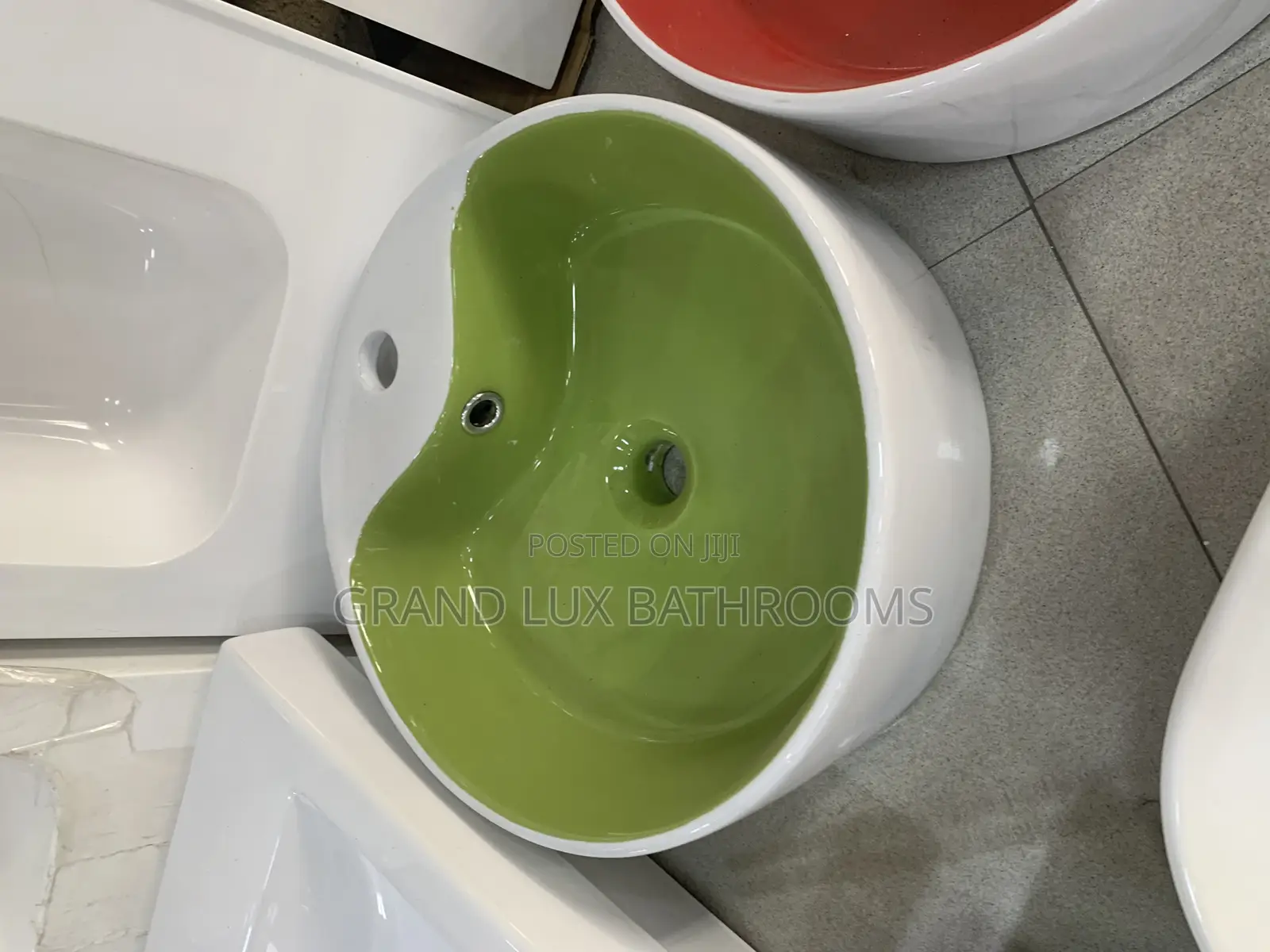 **"Modern Green Ceramic Countertop Basin With Overflow Hole"