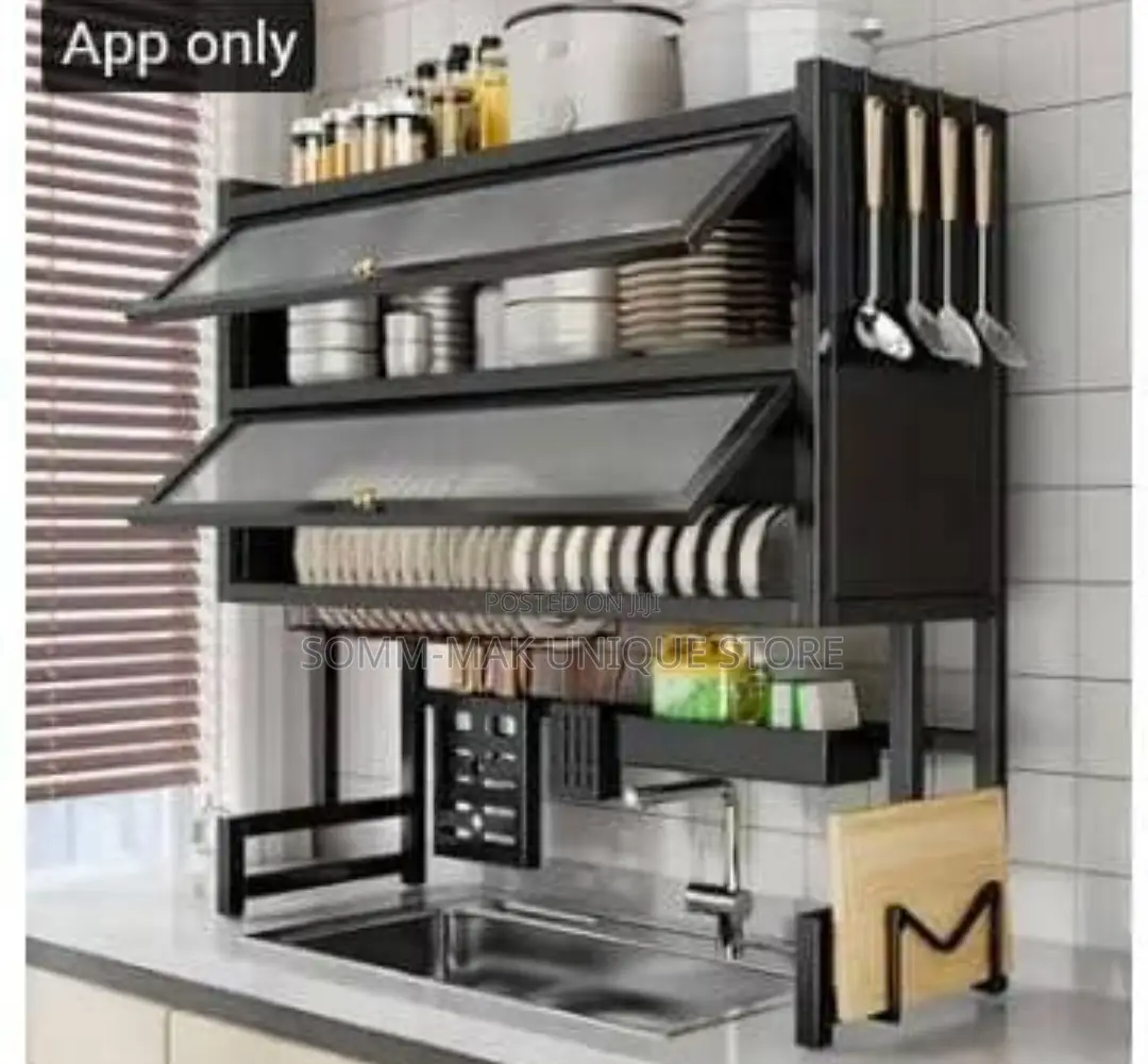 2 Layer Over the Sink Dish Rack With Cover- Metal