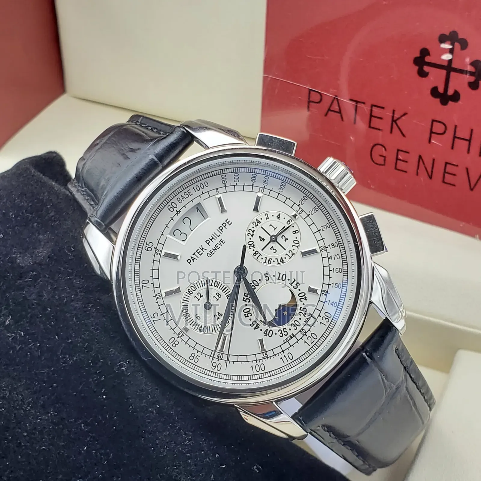 Patek Philippe Inspired Chrono Black Leather Chrono Watch