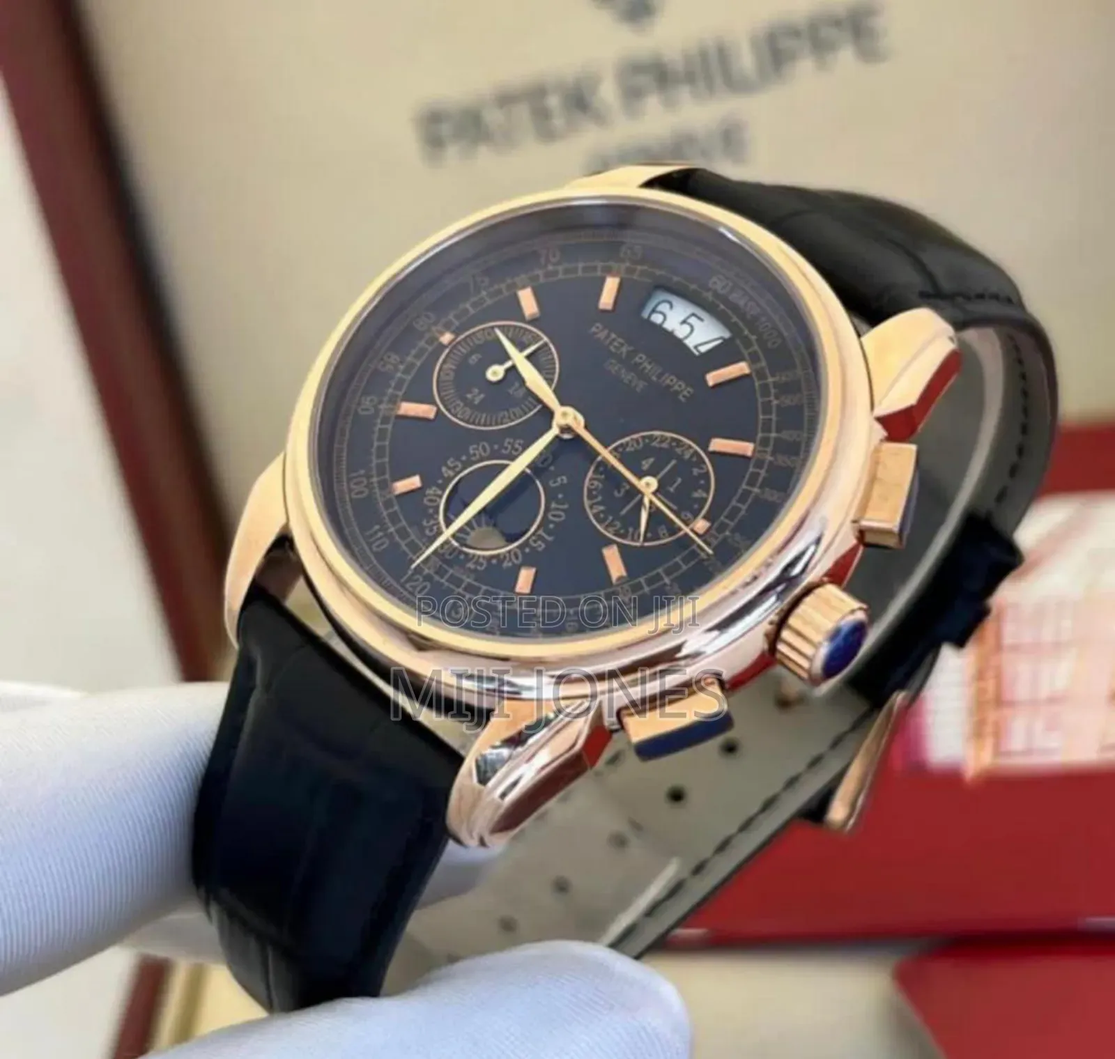 Patek Philippe Inspired Chrono Black Leather Chrono Watch