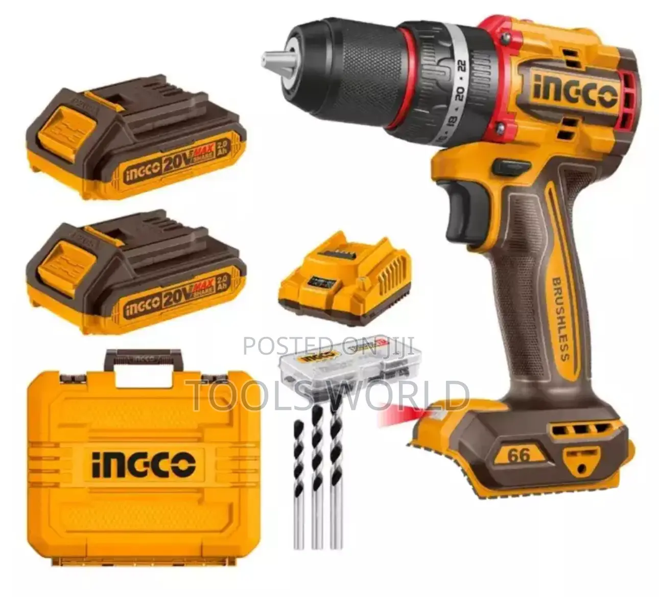 Ingco 20v Brushless Cordless Impact Drill Kit – 66nm Torque
