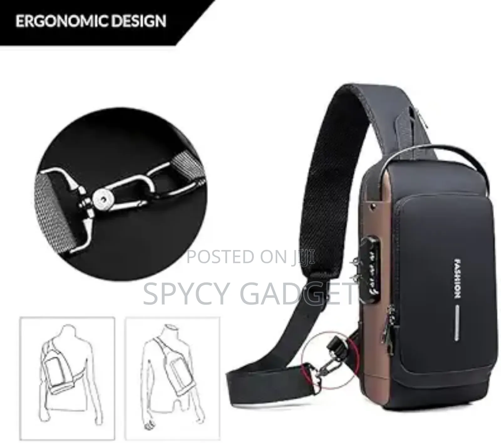 Fashion Ergonomic Design Sling Bag With Lock and Usb Port