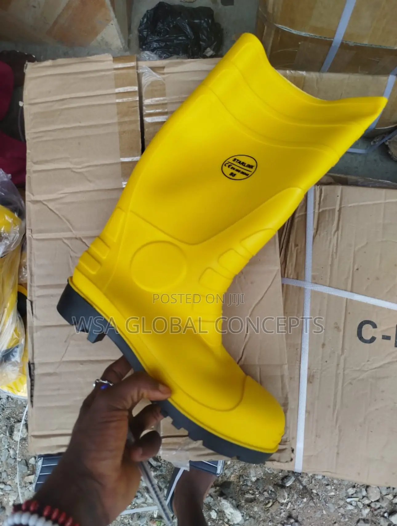 Yellow Long Safety Rainboot With Steel Toe Cap