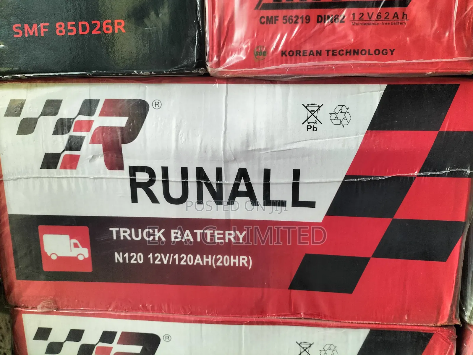 Runall Truck Battery N120 12v/120ah(20hr). Korean Technology