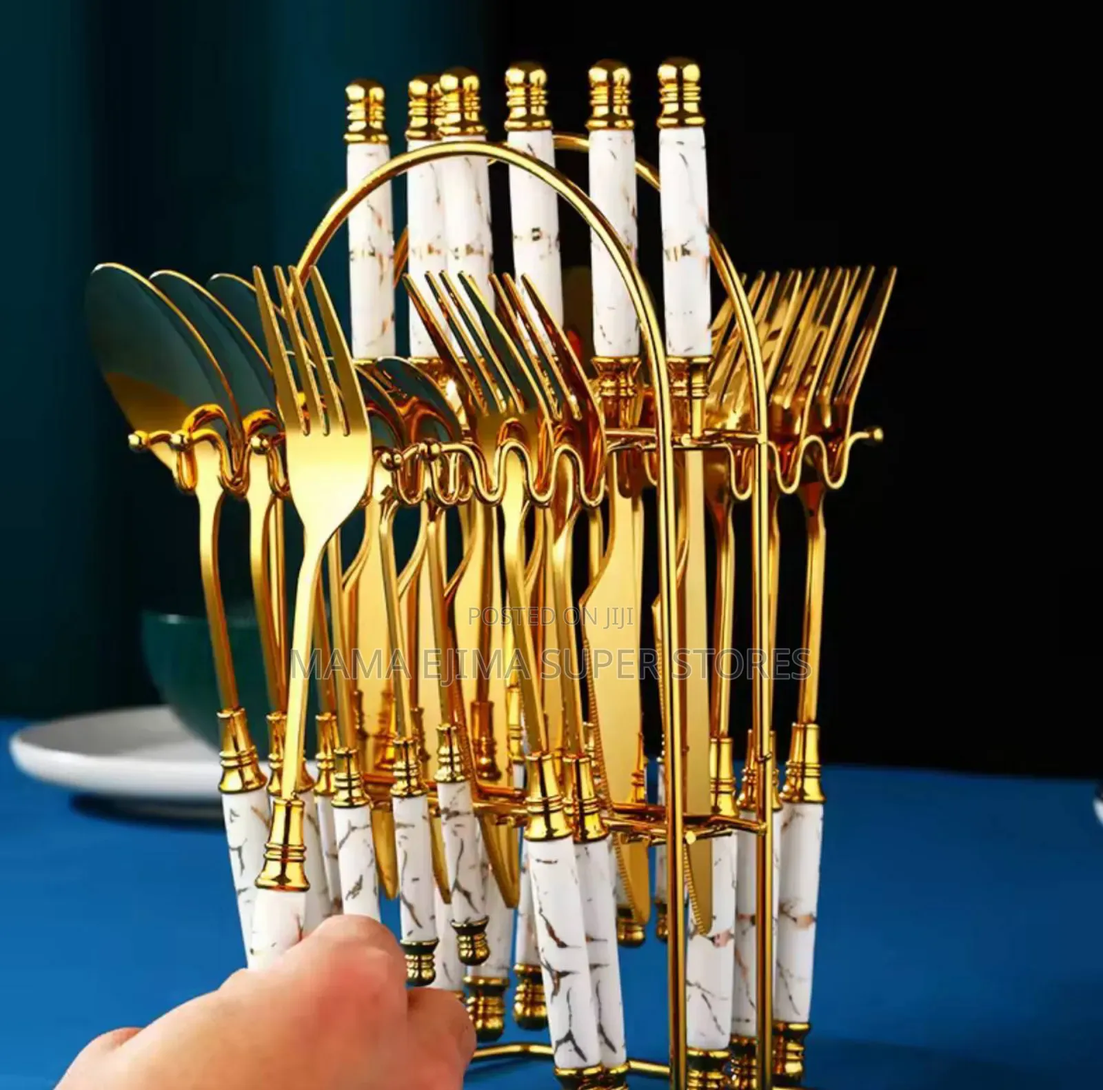 24pcs Ceramic Handle Tableware Set Gold Fork Spoon Knife Set