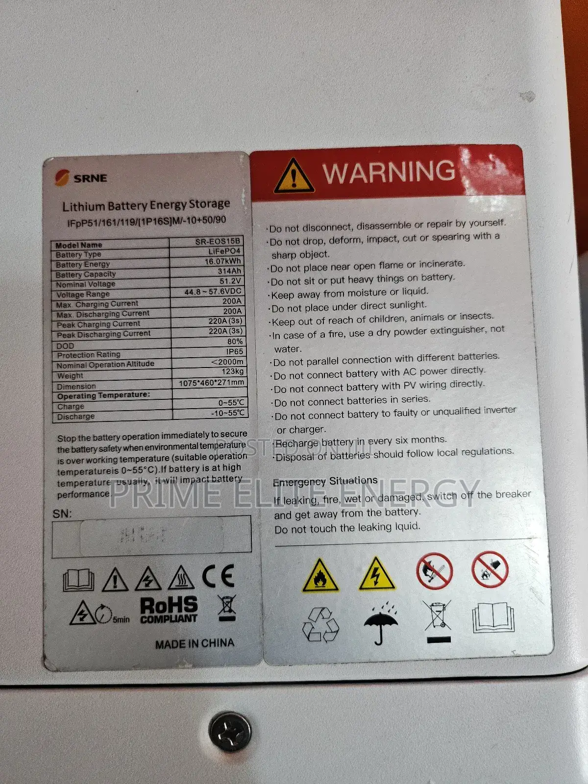 Srne 16.07kwh Lithium Battery