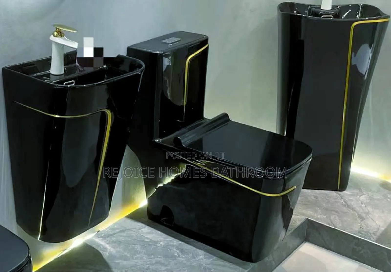 Luxury Black Gold Water Closet Ceramic Toilet Set Basin