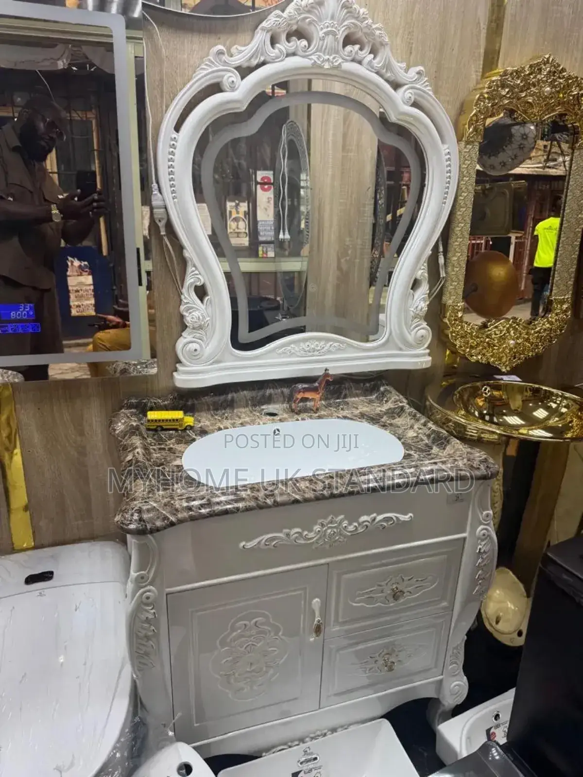 Quality England Cabinet With Mirror. Gold White Colour