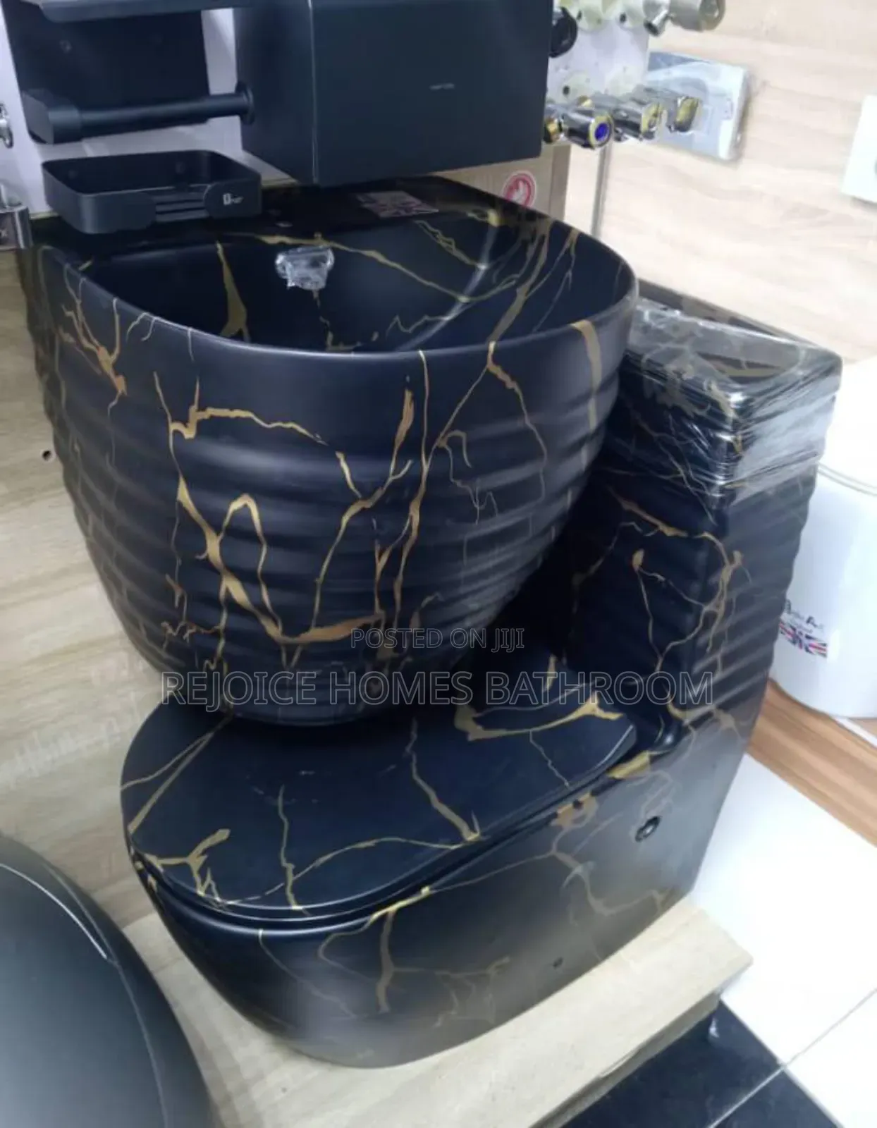Luxury Black Gold Marble Water Closet Toilet Bathroom Set