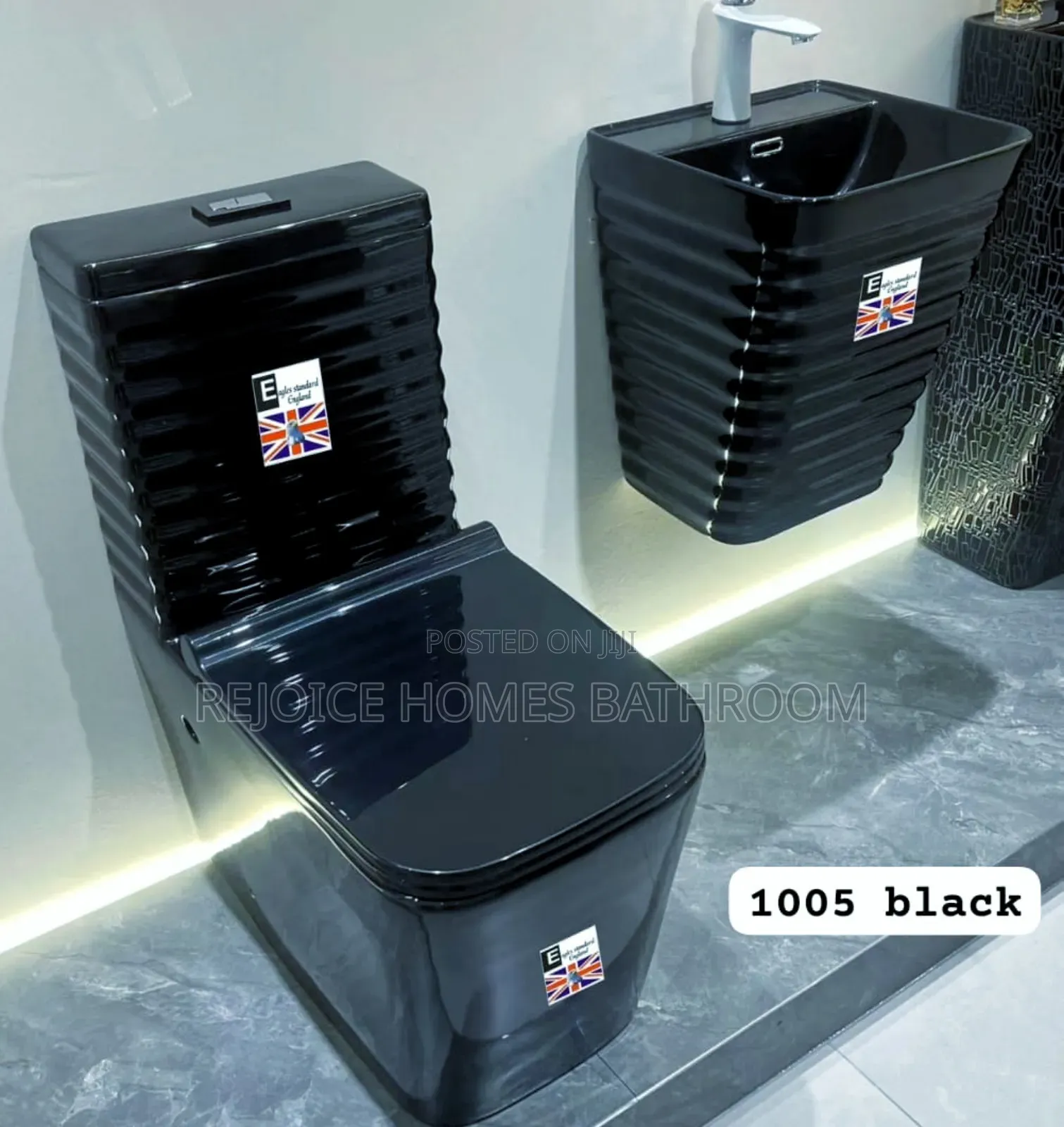 Luxury Black Water Closet Toilet Wash Basin Wall-Hung Set