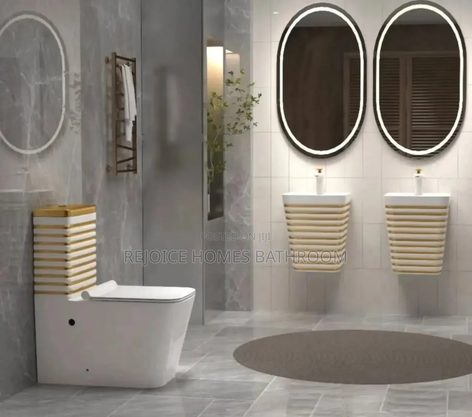 Luxury Gold-Striped Ceramic Water Closet With Hanging Basin