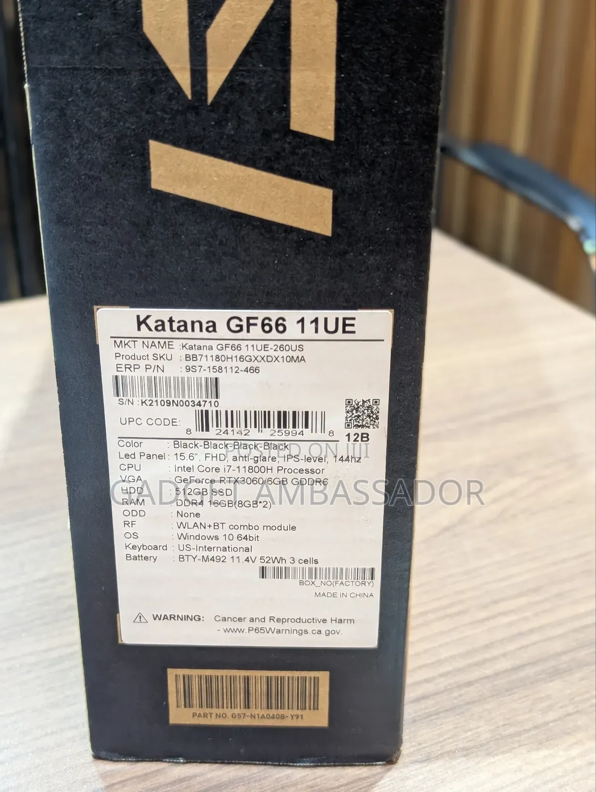 Laptop MSI Katana GF66 16GB Intel Core I7 SSD 512GB