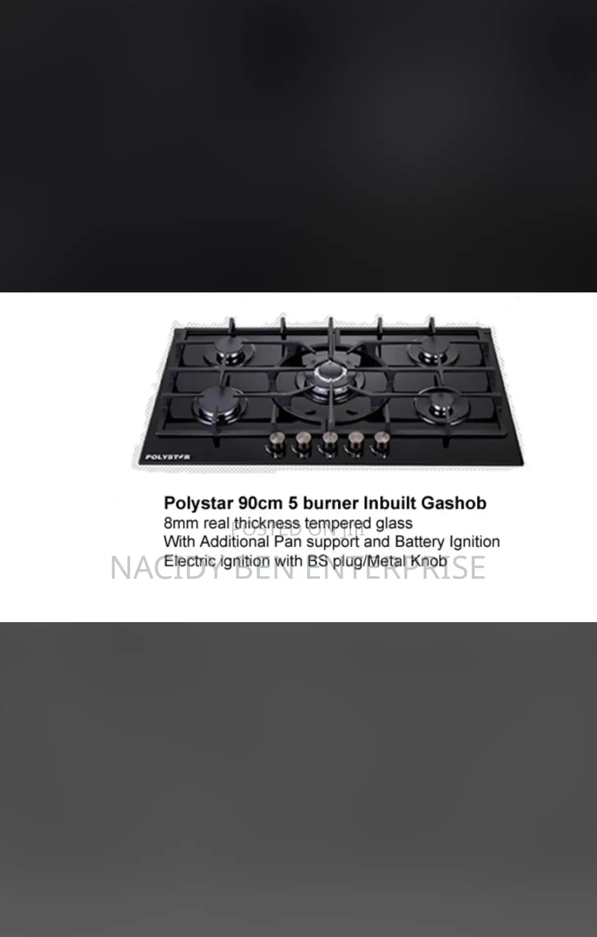 90cm Polystar 5burner Inbuilt Gas Hub