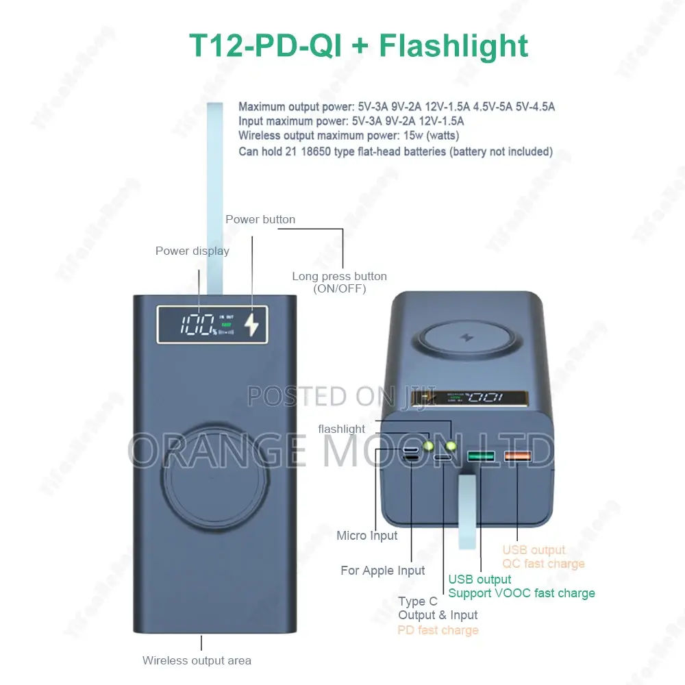 21x18650 Power Bank Case Wireless Fast Charge Pd3.0 Qc4.0
