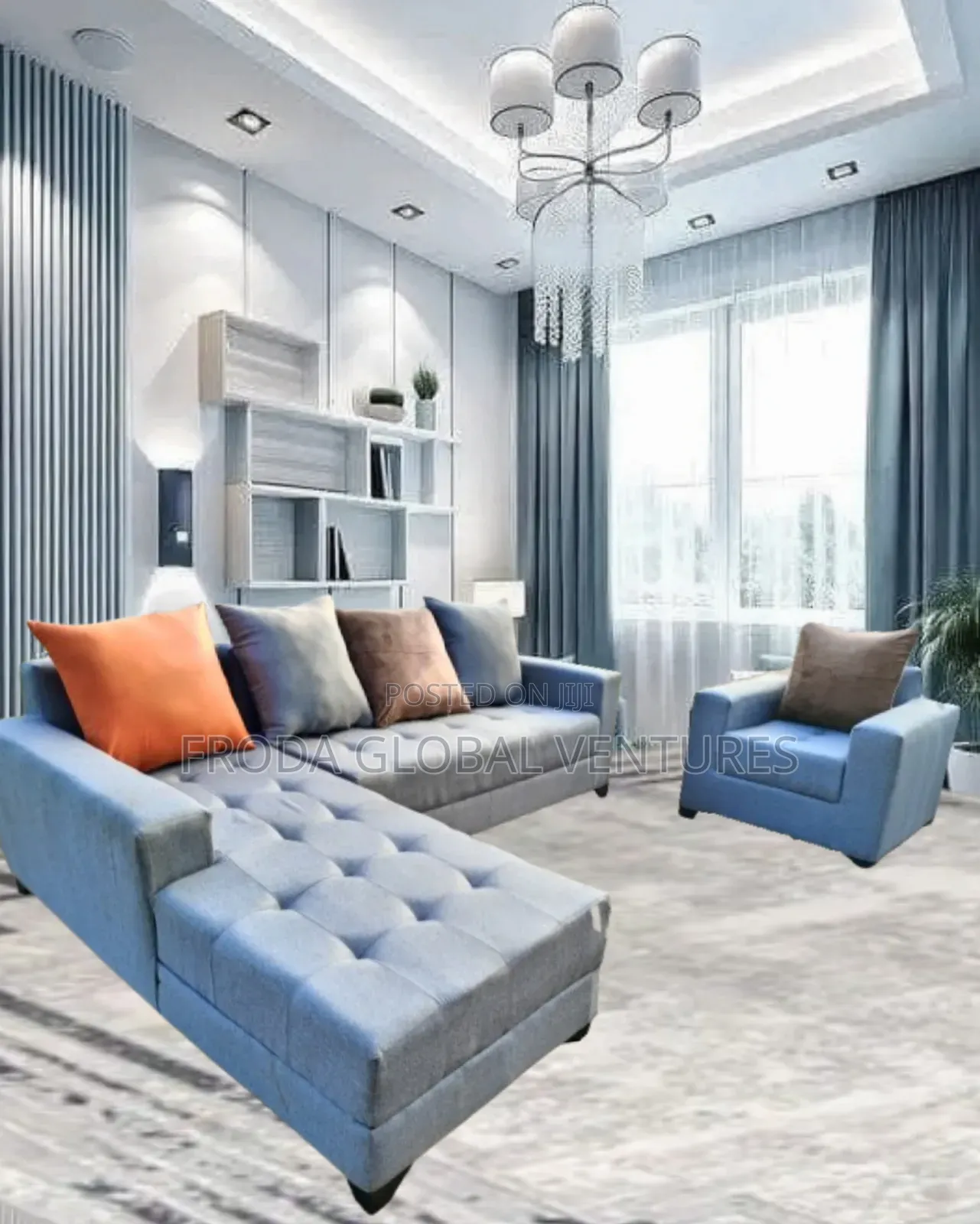 Quality Couch of L-Shape Sofa and Single Chair;Gray. Lsgfl03