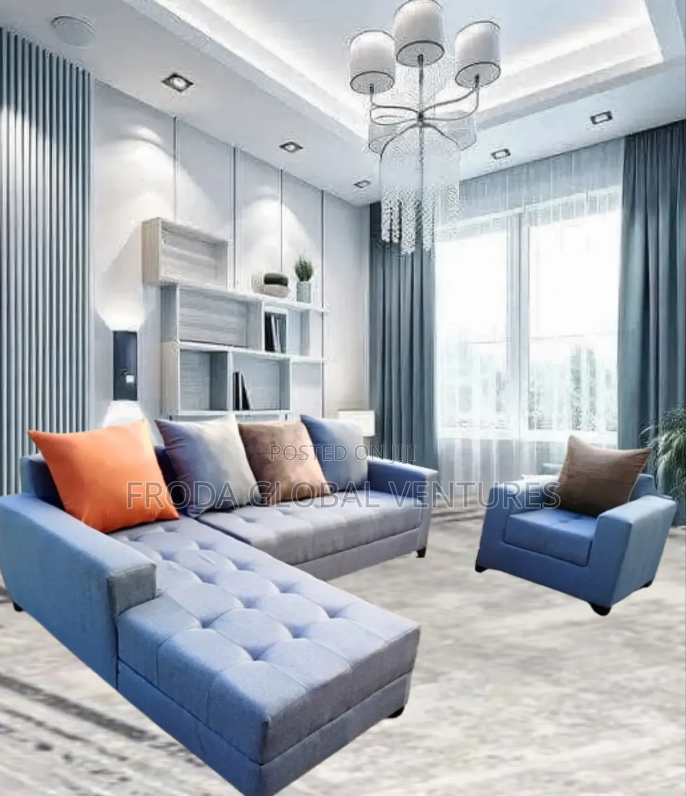Quality Couch of L-Shape Sofa and Single Chair;Gray. Lsgfl04