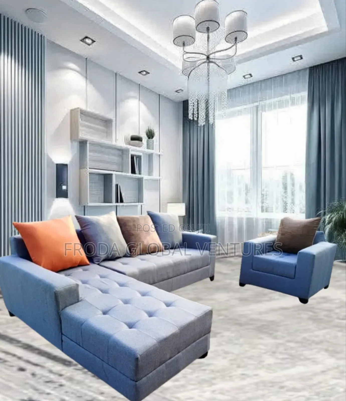 Quality Couch of L-Shape Sofa and Single Chair;Gray. Lsgfl05