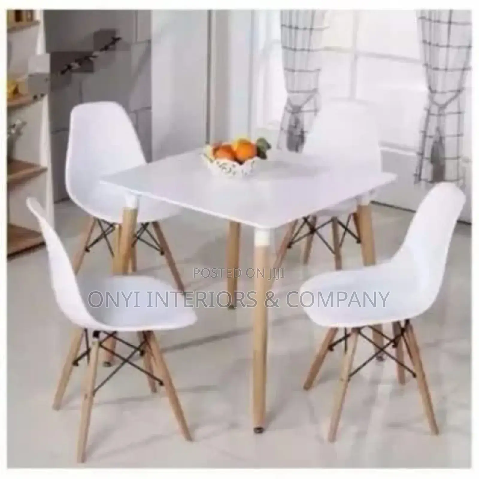 Dining Table With 4 Chairs Set - White-60cmx60cm