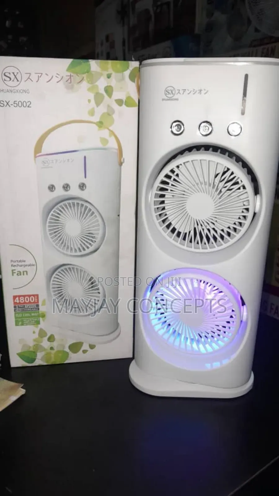 Sx Double-head Water Mist Rechargeable Fan-auto Rotation