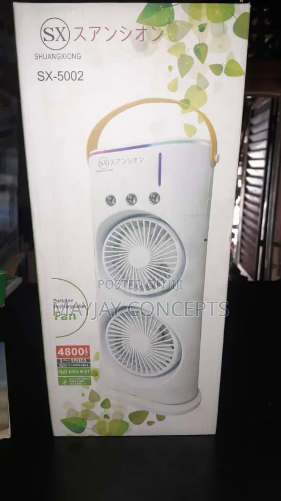 Sx Double-head Water Mist Rechargeable Fan-auto Rotation