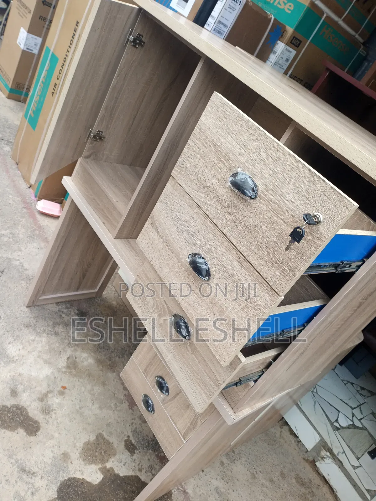Wooden Office Table With Drawers and Locker