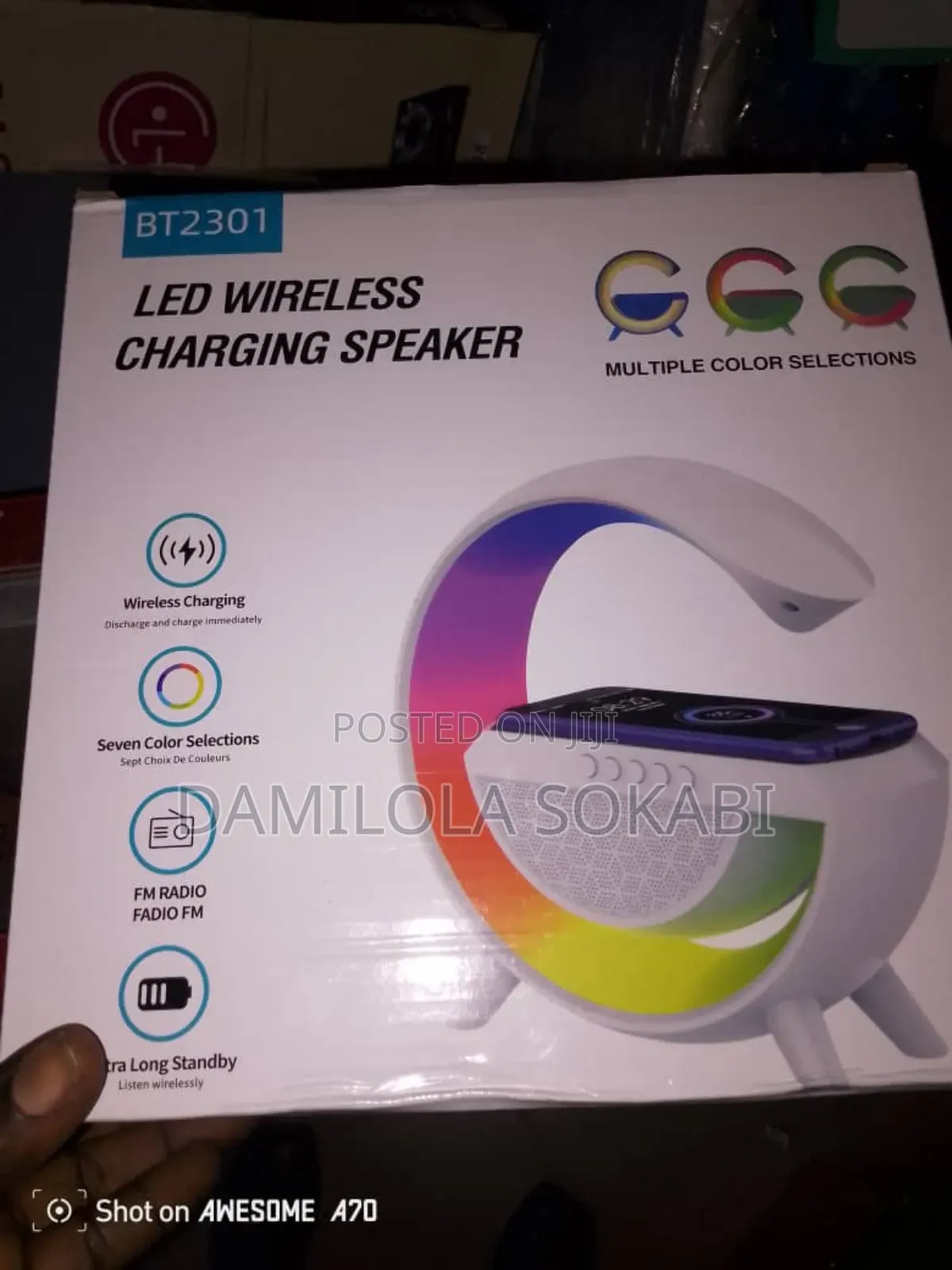 Bluetooth Speakers 3 in 1+Wireless Charger+Led Lamp+Time