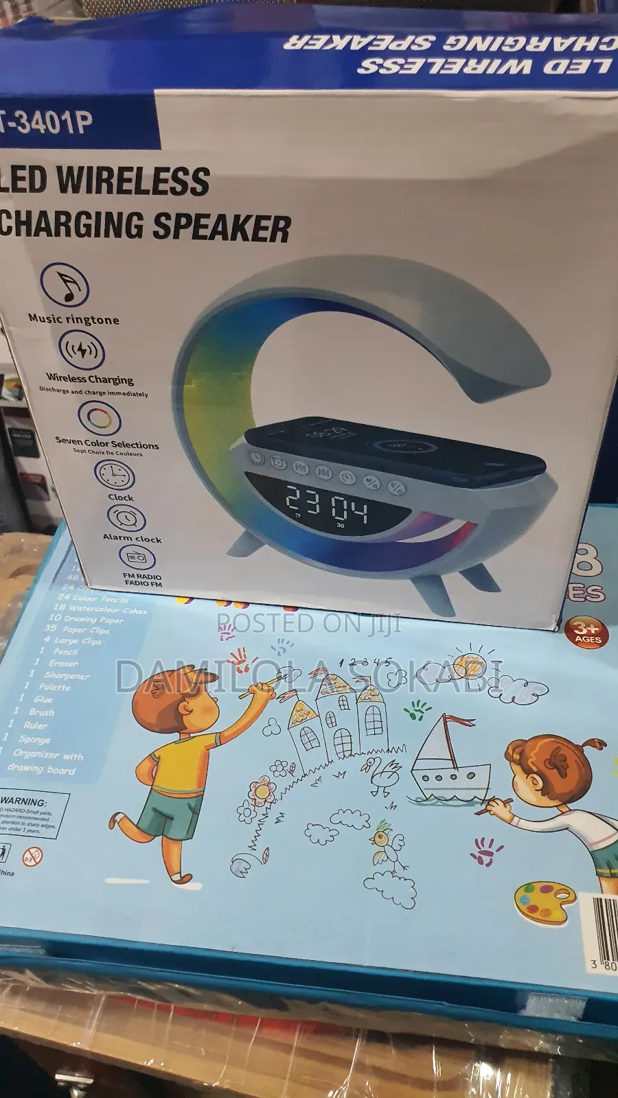 Bluetooth Speakers 3 in 1+Wireless Charger+Led Lamp+Time