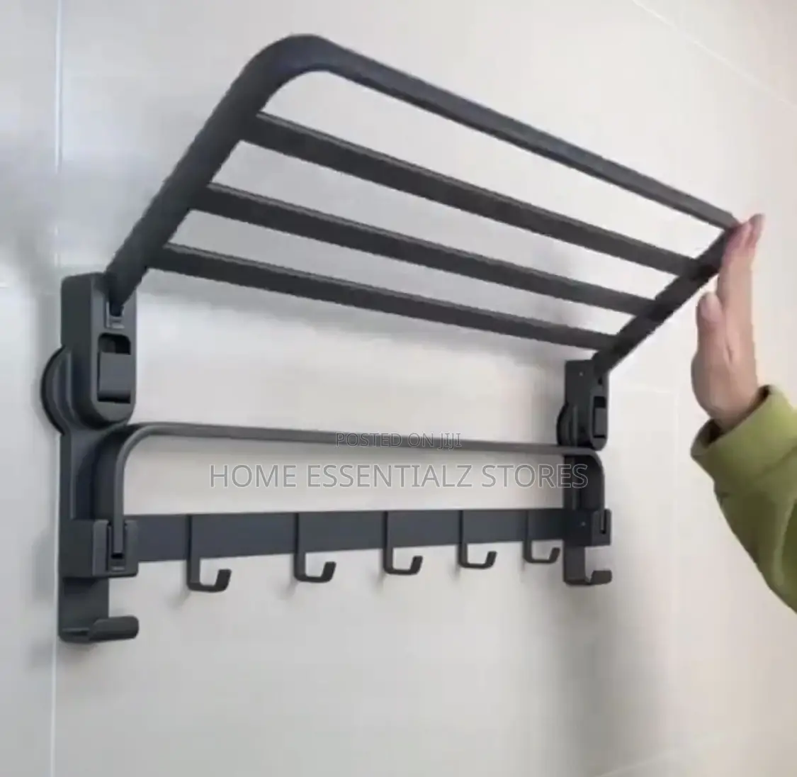 Bathroom Towel Hanger - Foldable Towel Rack With Shelf and Hooks
