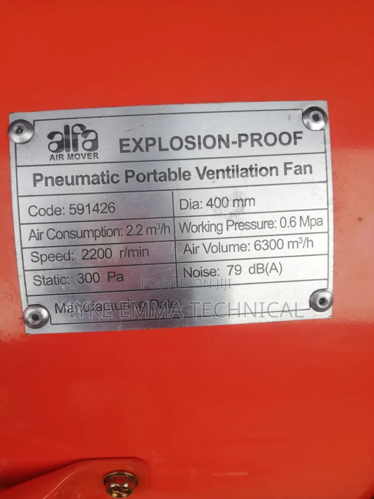 16" Alfa Air Mover Pnunmatic Portable Ventilation Fan