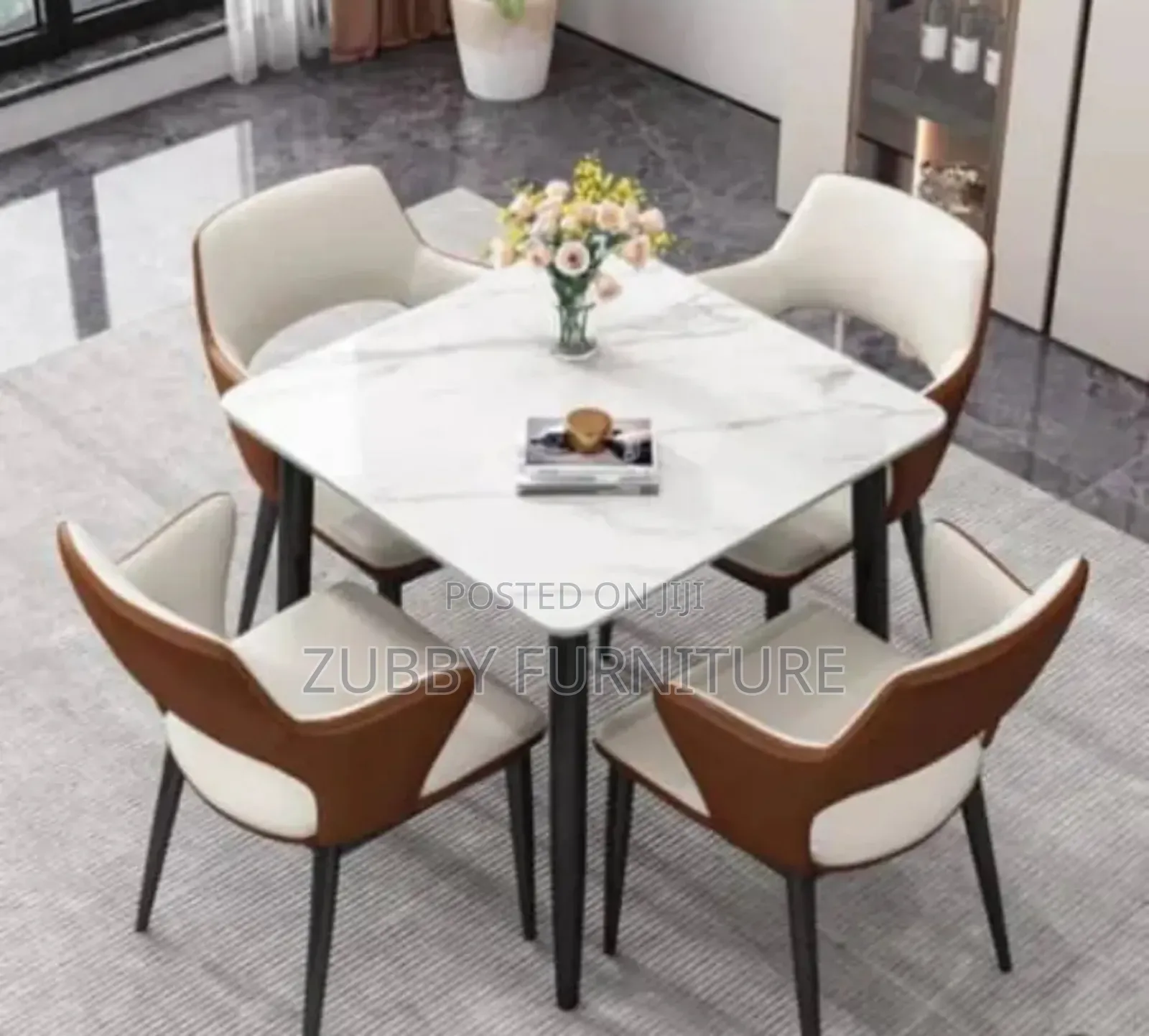 Quality and Imported Luxury Marble Top Dining Table by 4 Cha