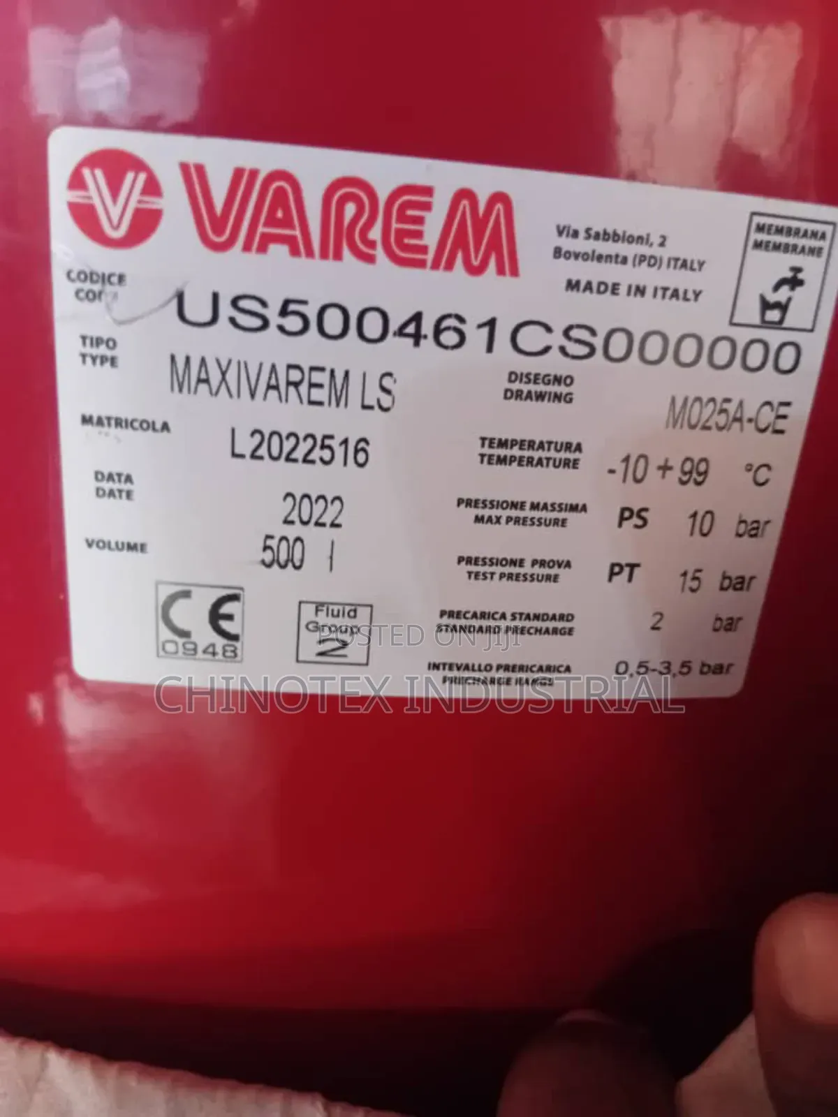 Water Diaphragm Tank 500l Capacity