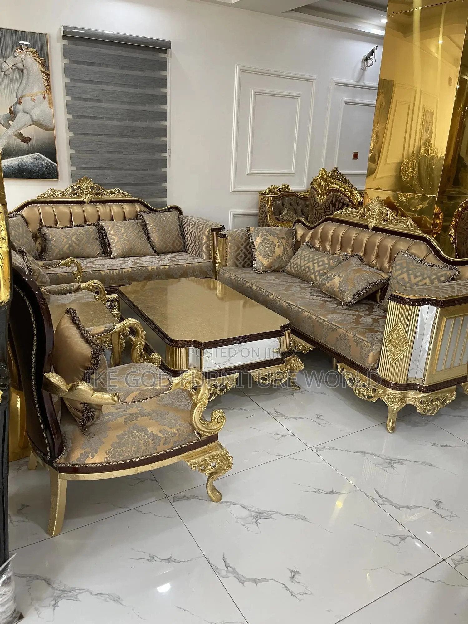 High Classic Turkish Royal Fabric Sofa Chair Full Set