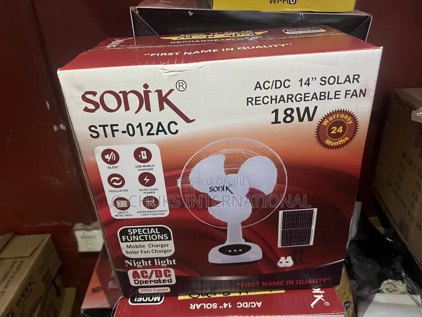 Sonik 14” Solar Rechargeable Ac/Dc Table Fan