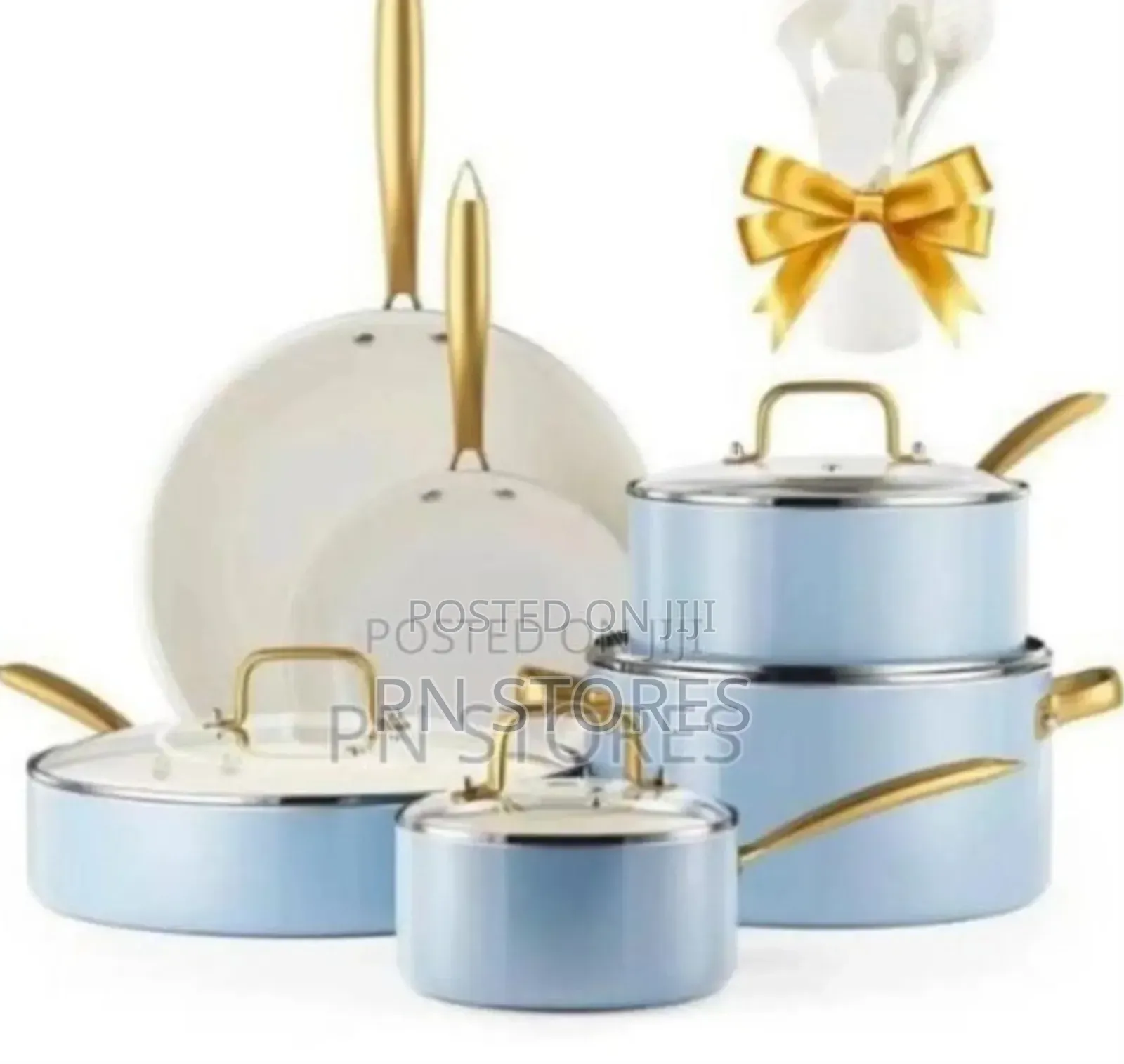 Premium Ceramic Pot Cookware Set. (Pink, Blue and White)
